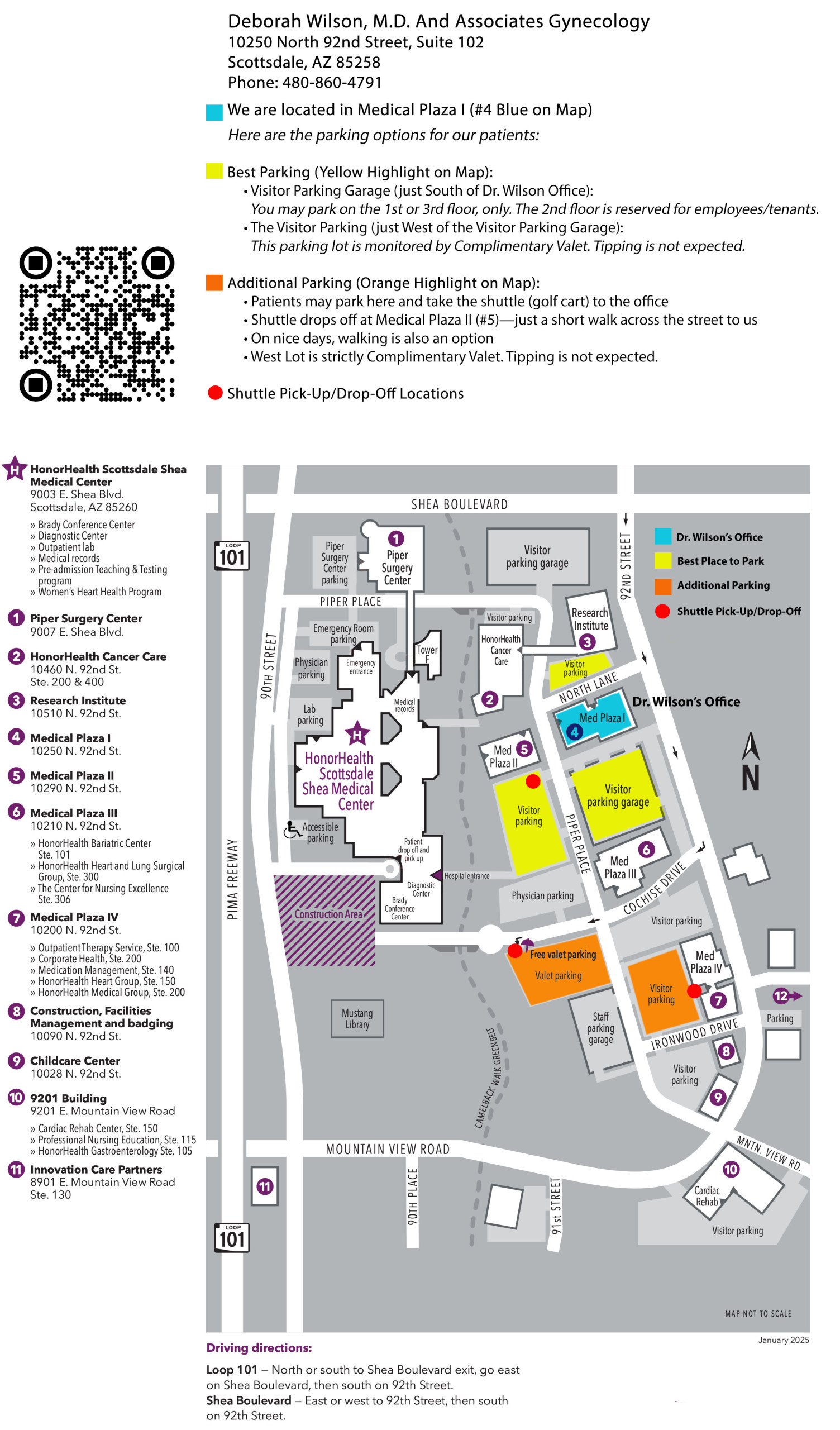 Parking map for Deborah Wilson, M.D. and Associates office at 10250 North 92nd Street